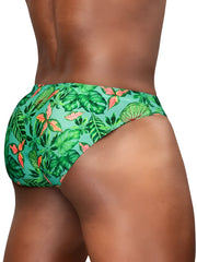 Ergowear ew1828 feel sw vibrant green tropical leaf-patterned swim trunks with coral accents in aqua color