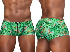 Ergowear ew1829 feel sw aqua-leaves swim trunks with vibrant tropical teal green leaf pattern and orange accents