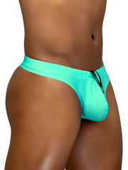 Turquoise ergoWear ew1836 x4d sw swim thong with black drawstring waistband for men front view