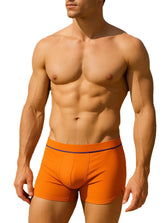 Ernesto square trunk orange athletic briefs with dark purple waistband trim for active wear