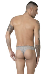 Eros Veneziani lace Brazilian brief underwear in pearl grey featuring intricate floral lace patterns size L XL