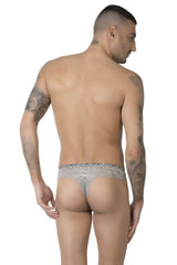 Eros Veneziani lace Brazilian brief underwear in pearl grey featuring intricate floral lace patterns size L XL