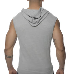 Gray sleeveless hoodie es collection pique hoody with full zip soft textured fabric and attached hood size m