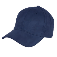Navy blue faux suede cap with structured crown and curved brim available in 8 colors for casual wear