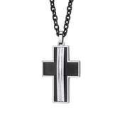 Fede cross pendant in black and silver with a sleek modern design featuring three vertical stripes at the center