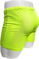 Fine mesh short neon green athletic shorts with snug fit elastic waistband and breathable mesh material