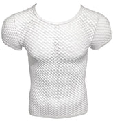 White mesh fishnet tee short-sleeved top with a fitted form-fitting design perfect for layering or casual wear