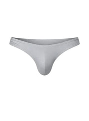 Gray, seamless thong made of soft fabric with a contoured design.