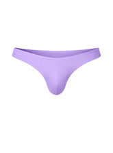 A sleek solid lavender fizx full coverage men’s bikini thong made of smooth stretchy fabric with a minimalist design