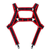 Red and black reflective Fizx harness with adjustable straps and metal hooks for safety and secure fit