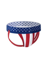 Fizx james knit jockstrap in red white and blue american flag colors with star-spangled waistband