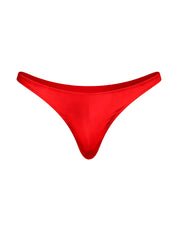 Vibrant red satin fizx rayon thong with smooth glossy finish and sleek minimalist design shown from the back side