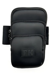 Black fk sport neoprene armband with three zippered pockets and textured fabric finish for secure storage