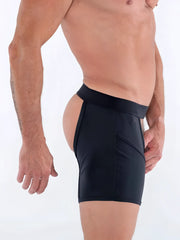 Black fk sport cache chaps high-waisted athletic briefs with side cutouts designed for active wear