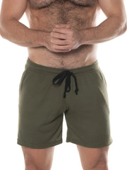 Fk sport swinger short olive green waffle knit shorts with black drawstring waistband for casual wear