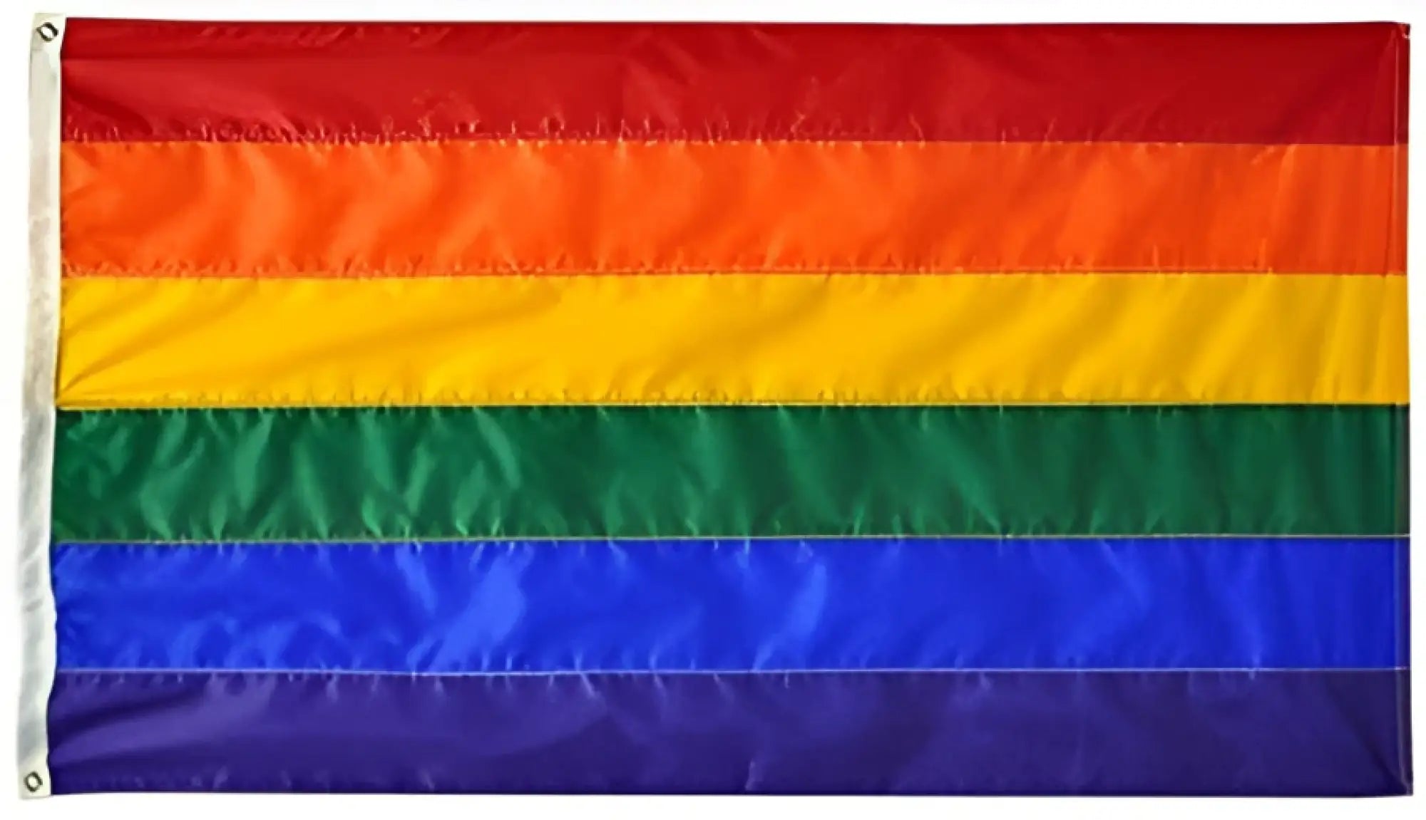 Pride flag with six horizontal stripes in red orange yellow green blue and violet for LGBTQ support and celebration