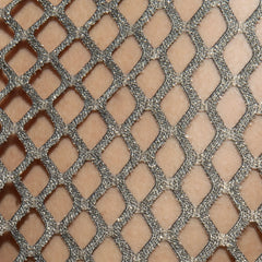 Flamboyant tank top featuring silver glittery mesh fabric with a diamond-shaped lattice pattern