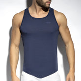 Navy blue textured flame tank top with a subtle logo on the chest made from breathable fabric for active wear