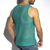 Teal Formentera Retro tank top made of mesh fabric featuring a subtle brand logo at the neckline