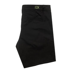 Black frog chino short with subtle neon green ex logo embroidered on the waistband in cotton material