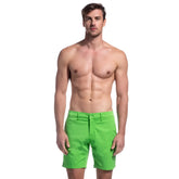 Bright green frog chino shorts with classic five-pocket design and button closure in lightweight cotton material