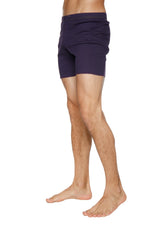 Navy blue cotton fusion yoga shorts with a simple tailored fit perfect for active wear