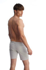 Gray cotton fusion yoga shorts in heather grey designed for comfortable activewear use