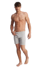 Light gray slim-fit fusion yoga shorts in heather grey with a clean modern design for active wear