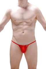 Red lace g-string lahitte bee with a small square logo on the front for intimate wear