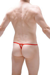 Red thong g-string lahitte bee red with thin sleek design and smooth fabric shown from the back side