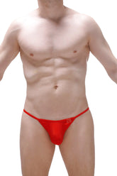 Red satin g-string metal heart with a small logo on the side designed for a stylish intimate look