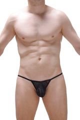 Black mesh thong g-string plaven durtol black with small red logo on the side showing front view