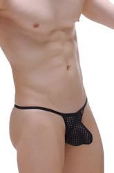 Black mesh thong g-string plaven durtol black with a supportive contoured design shown from the back side