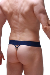 Navy blue thong g-string with thin straps and central metallic clasp from Saleon Joe Framboise collection