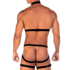 Black leather harness gigo 2 fetiche with adjustable straps and metal buckles designed for fetish wear