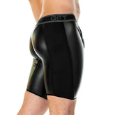 Black glossy faux leather briefs with gray get logo waistband from gigo 2 fetiche black zipper trunk long collection