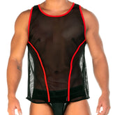 Black mesh tank top with red trim gigo 2 fetiche red tank highlighting breathable material and bold color contrast