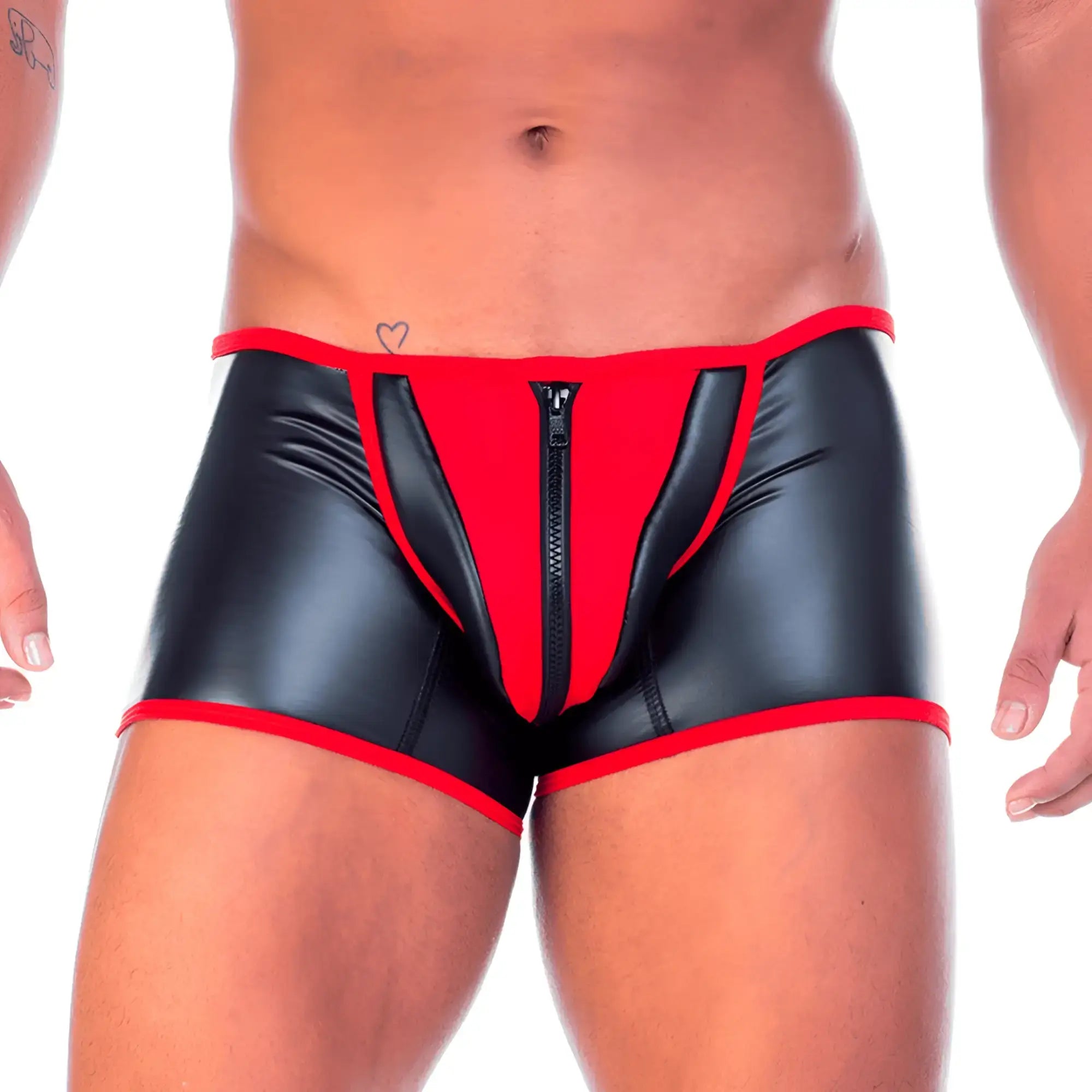Gigo 2 fetiche red zipper trunk black and red latex briefs with central front zipper for fetish wear