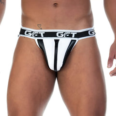 Black and white leather-like briefs with central zipper detail from gigo 2 fetiche white zipper jockstrap