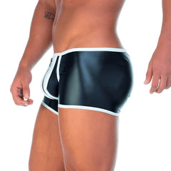 Black glossy latex briefs with white trim and side zipper from gigo 2 fetiche white zipper trunk collection