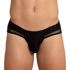 Black lace-trimmed gigo Amazonia brief in smooth form-fitting fabric for comfortable everyday wear