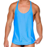 Gigo Arab blue tank is a bright blue mesh textured men’s tank top with thin straps and a scoop neckline
