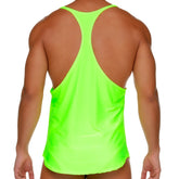 Gigo Arab yellow tank neon green racerback tank top with sleek form-fitting design for active wear back side view