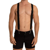Gigo aventurer black short suspenders with silver-toned metal clasps and adjustable buckles in black fabric