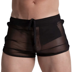 Gigo bahia black hotshort sheer mesh shorts with solid black waistband and drawstring for a stylish look
