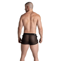 Gigo Bahia black hotshort sheer mesh briefs with a solid black waistband front view