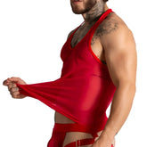 Gigo Bahia red tank sheer mesh tank top with red trim perfect for stylish summer wear
