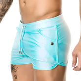 Gigo basic blue shorts swimwear in light blue shiny fabric with drawstring waist and side pockets size M