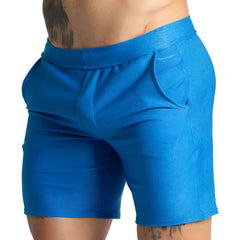 Gigo Belucci blue short made of breathable textured fabric with side pockets designed for athletic use