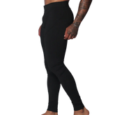 Form-fitting black Lycra leggings featuring a high-rise waistband and minimalist athletic design.